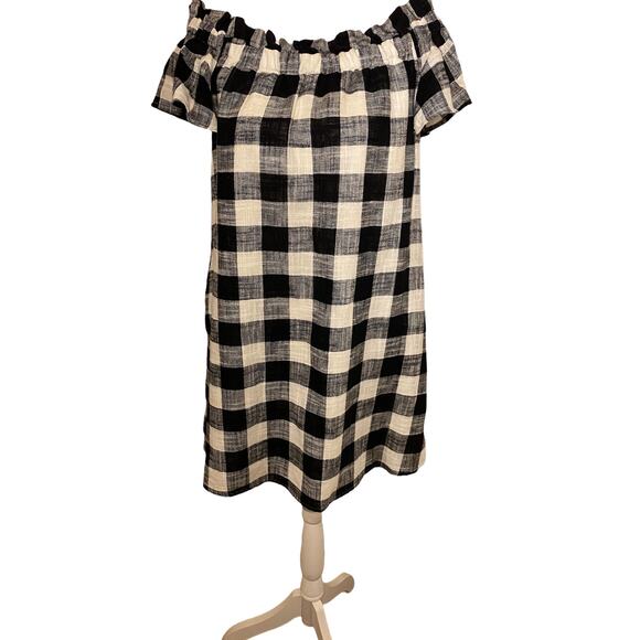 Anthropologie Corey Lynn Calter Mini Dress Gingham Off Shoulder Black White XS - Picture 2 of 7